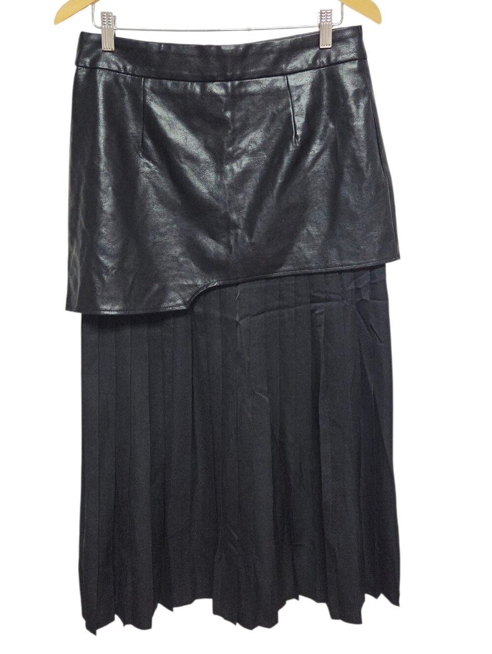 Commense Asymmetric Faux Leather Pleated Maxi Skirt Black Large NWT - Picture 3 of 8
